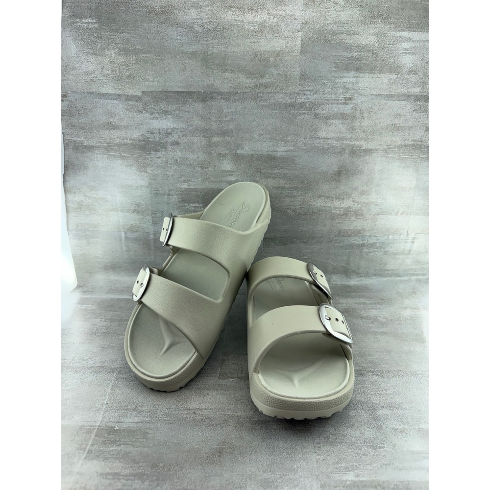 Skechers Arch Fit Foamies Women Sz 9 Beige Off White Buckle Slide Sandals 111383